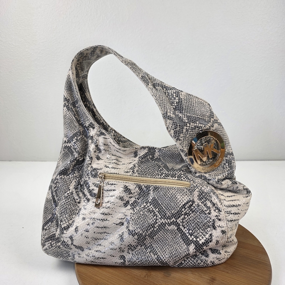 Michael Kors Snake Print Shoulder Bag - Gray and Cream